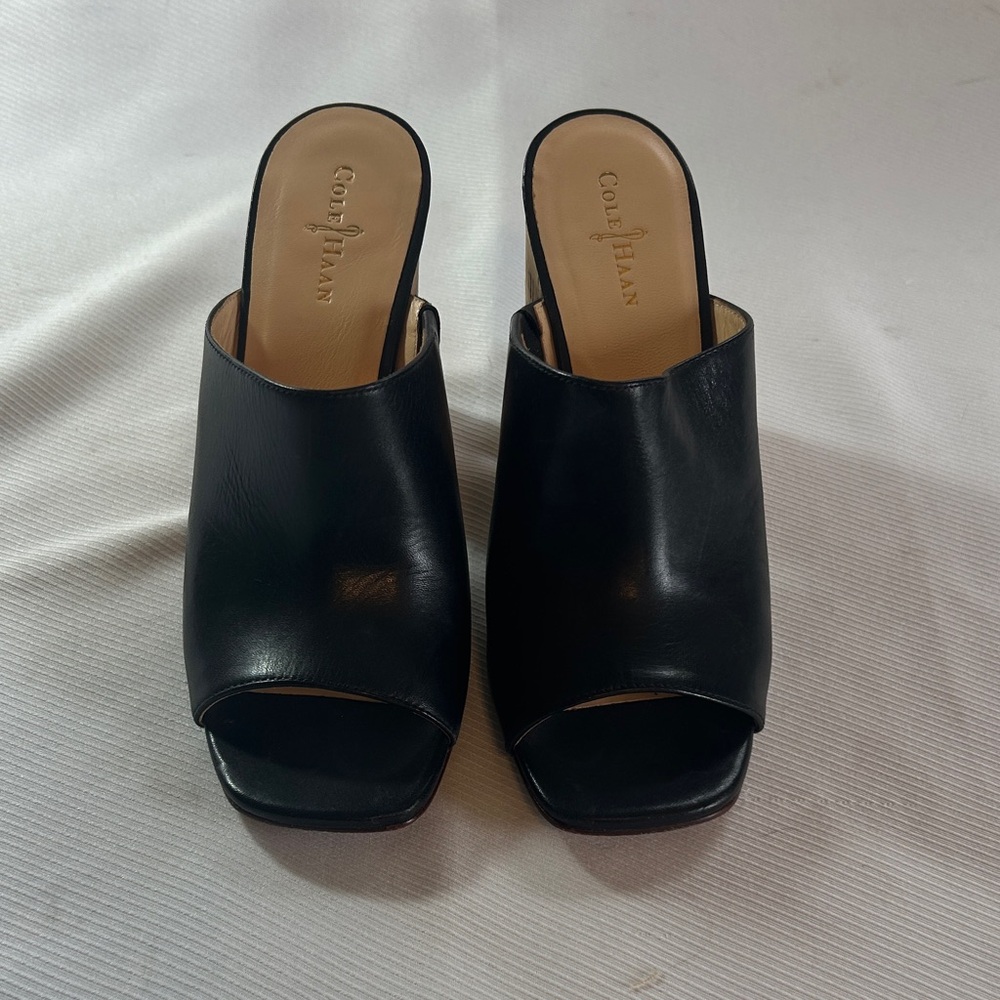 Cole Haan Black Leather Open-Toe Mule Slides